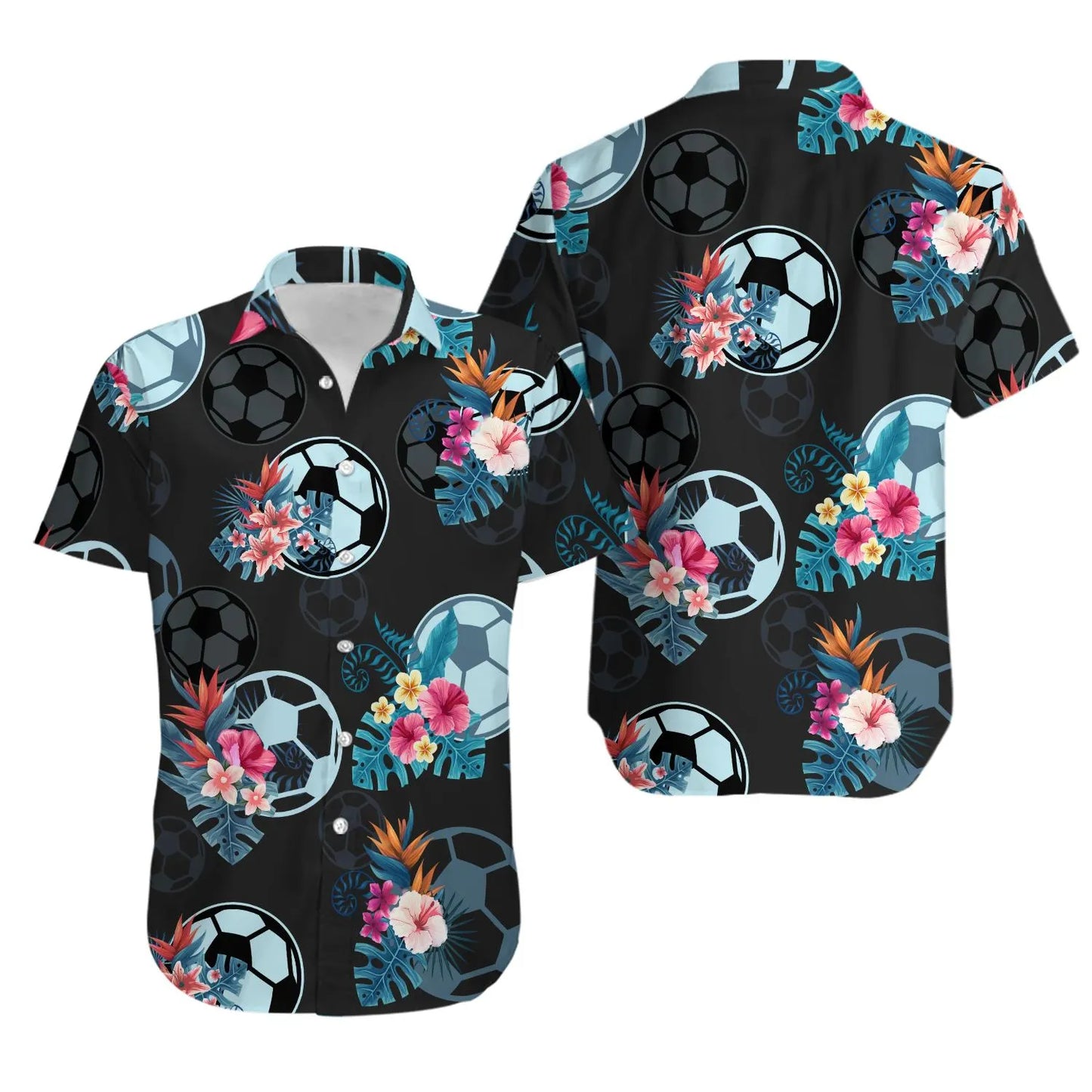 Soccer Hawaiian Shirt | Tropical Floral Football Pattern | Lightweight Casual Button Down | Summer Sporty Gift for Fans