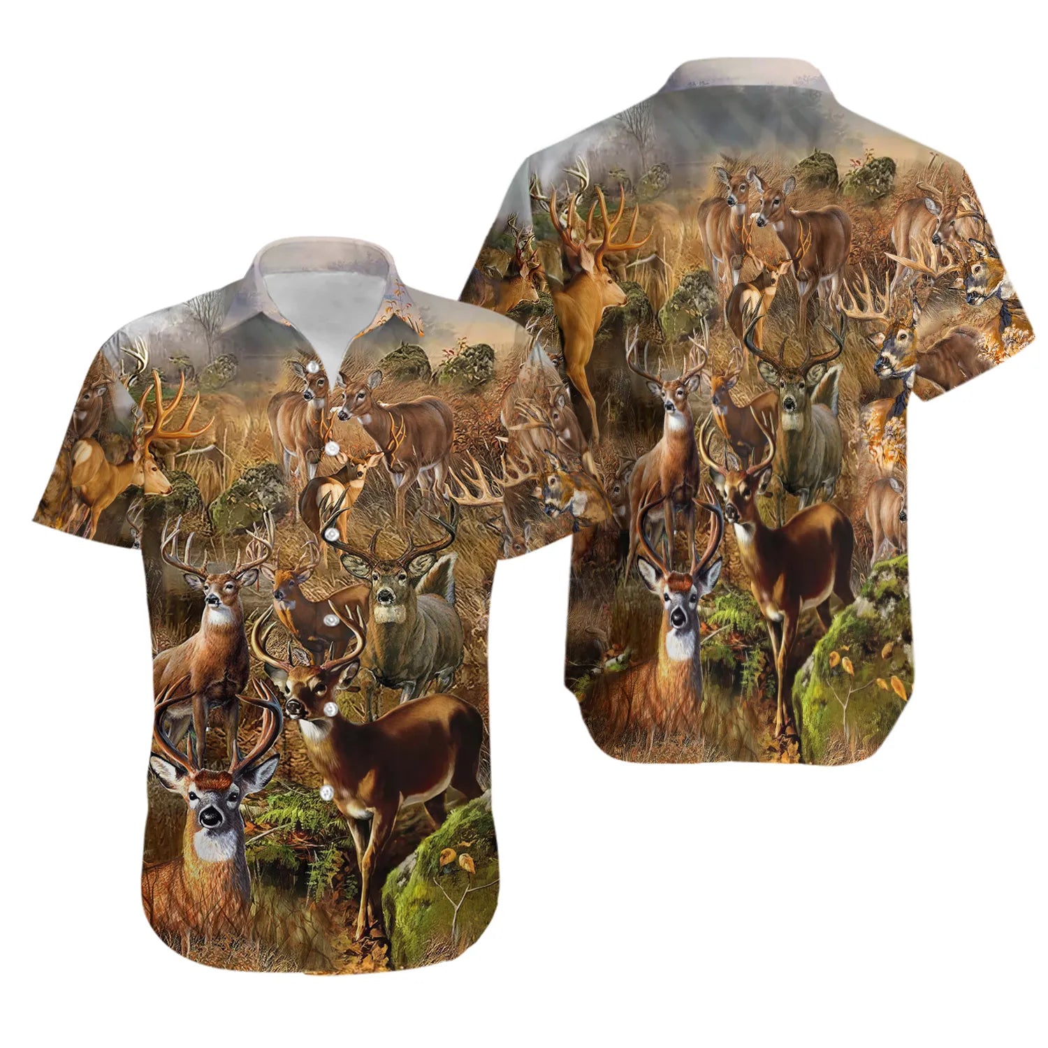 Deer Hawaiian Shirt | Vintage Forest Wildlife Print | Breathable Summer Apparel | Unique Gift for Hunters & Nature Lovers