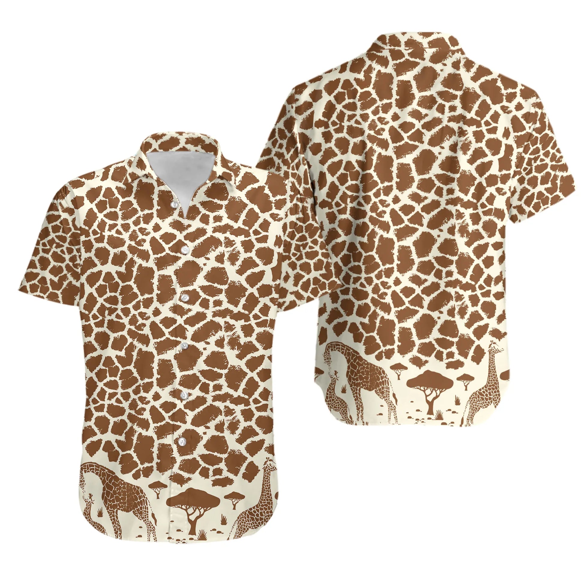 Giraffe Print Hawaiian Shirt | Savannah Animal Pattern Design | Lightweight Summer Aloha Top | Premium Vacation Gift for Men