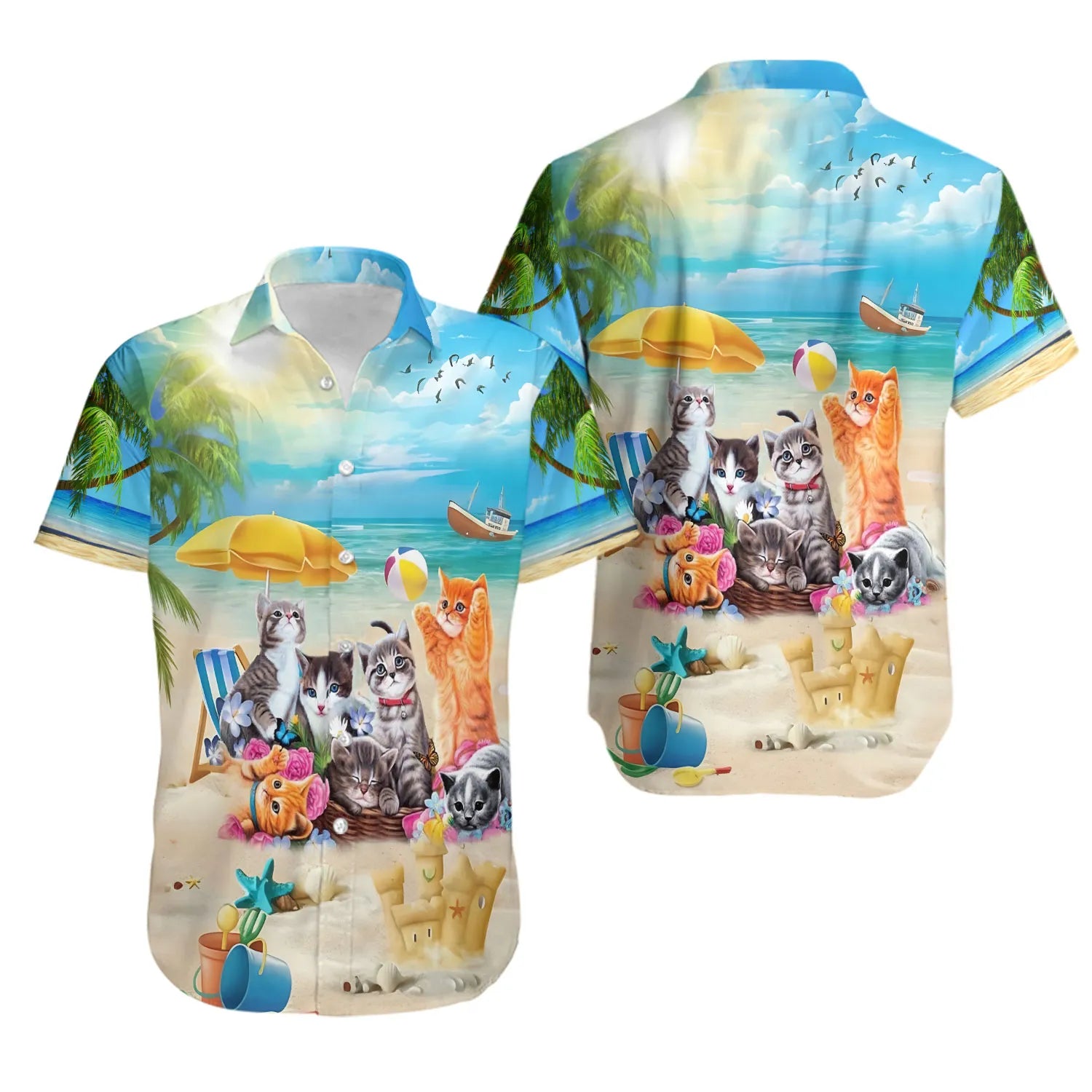 Cats Hawaiian Shirt | Tropical Beach Kitten Print | Lightweight Breathable Fabric | Summer Vacation Gift For Cat Lovers