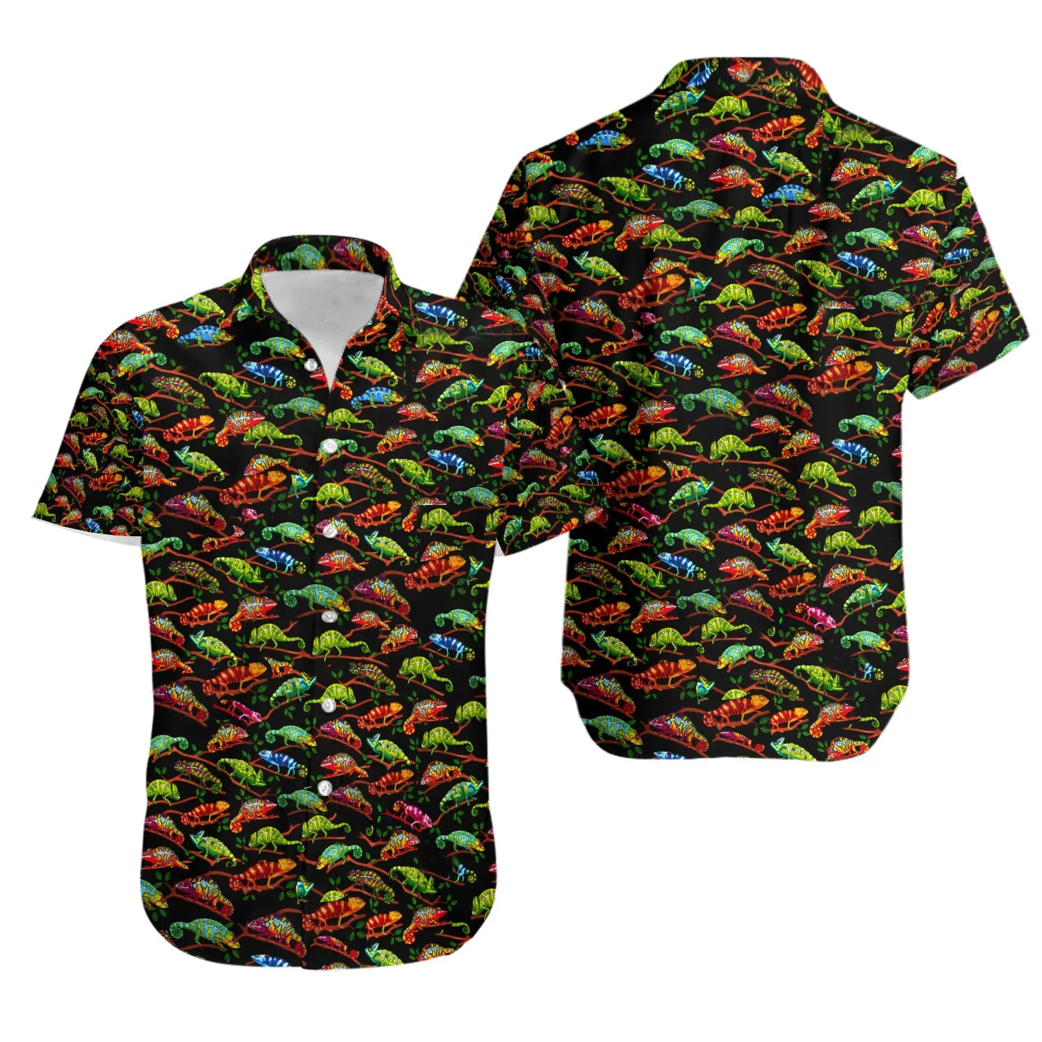 Chameleon Hawaiian Shirt | Colorful Reptile Print Pattern | Breathable Summer Beachwear | Fun Tropical Gift For Men & Women