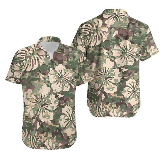 Camo Hawaiian Shirt | Floral Botanical Camouflage Print | Lightweight Tropical Summer Wear | Gift For Him And Her