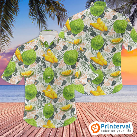 Durian Hawaiian Shirt | Tropical Fruit Botanical Pattern | Premium Lightweight Polyester | Fun Summer Beach Vacation Aloha Gift