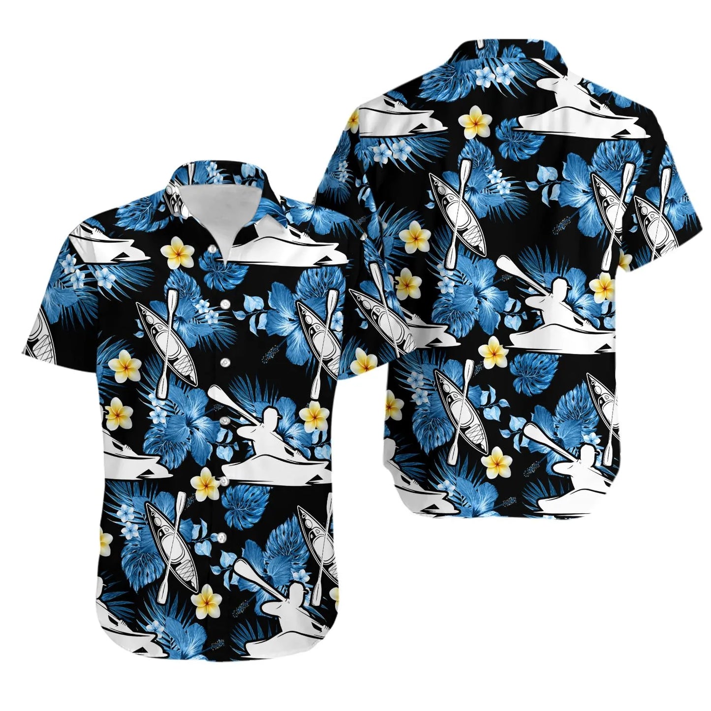Kayaking Hawaiian Shirt | Floral Tropical Paddling Design | Lightweight Summer Fabric | Unique Gift for Kayak Enthusiasts and Nature Lovers