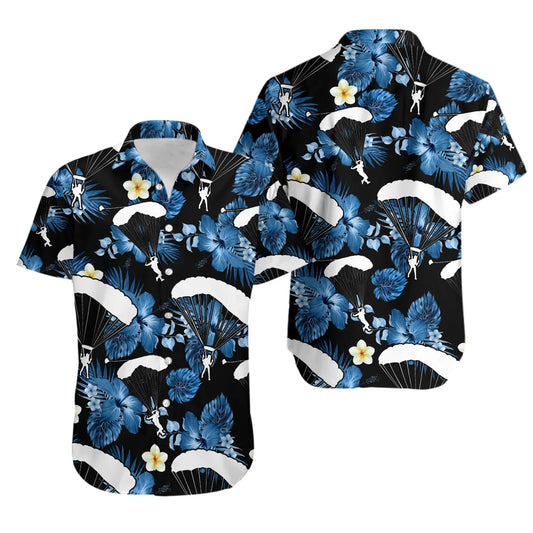 Skydiving Hawaiian Shirt | Tropical Parachute Floral Print | Lightweight Summer Aloha Wear | Gift for Extreme Sports Enthusiast