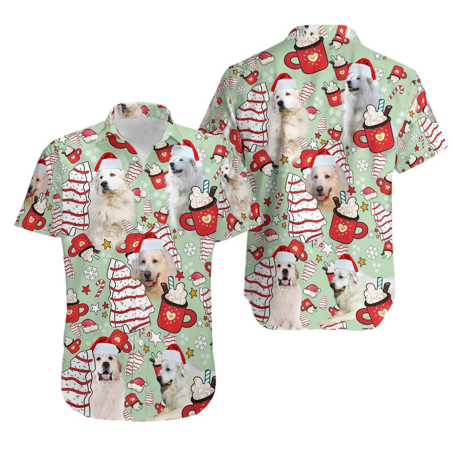 Great Pyrenees Christmas Hawaiian Shirt | Festive Dog Santa Hat Print | Premium Soft Fabric | Holiday Gift for Dog Lovers