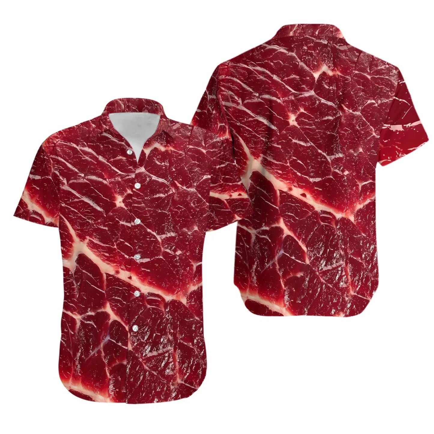 Steak Print Hawaiian Shirt | Realistic Raw Meat Pattern | Lightweight Summer Aloha Top | Funny Foodie Gift for Him