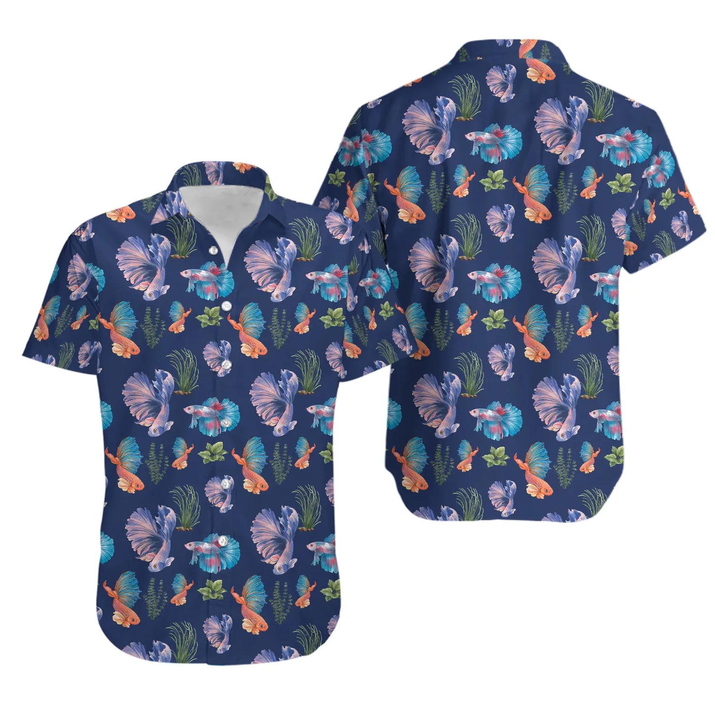 Betta Fish Hawaiian Shirt | Tropical Aquarium Print | Lightweight Summer Button-Up | Unique Gift for Fish Lovers