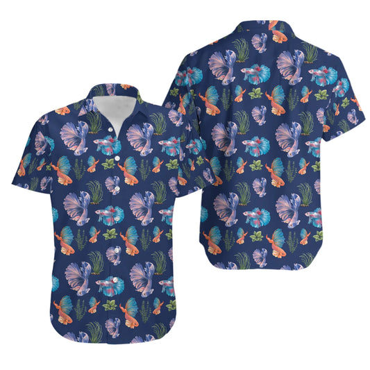 Betta Fish Hawaiian Shirt | Tropical Aquarium Print | Lightweight Summer Button-Up | Unique Gift for Fish Lovers