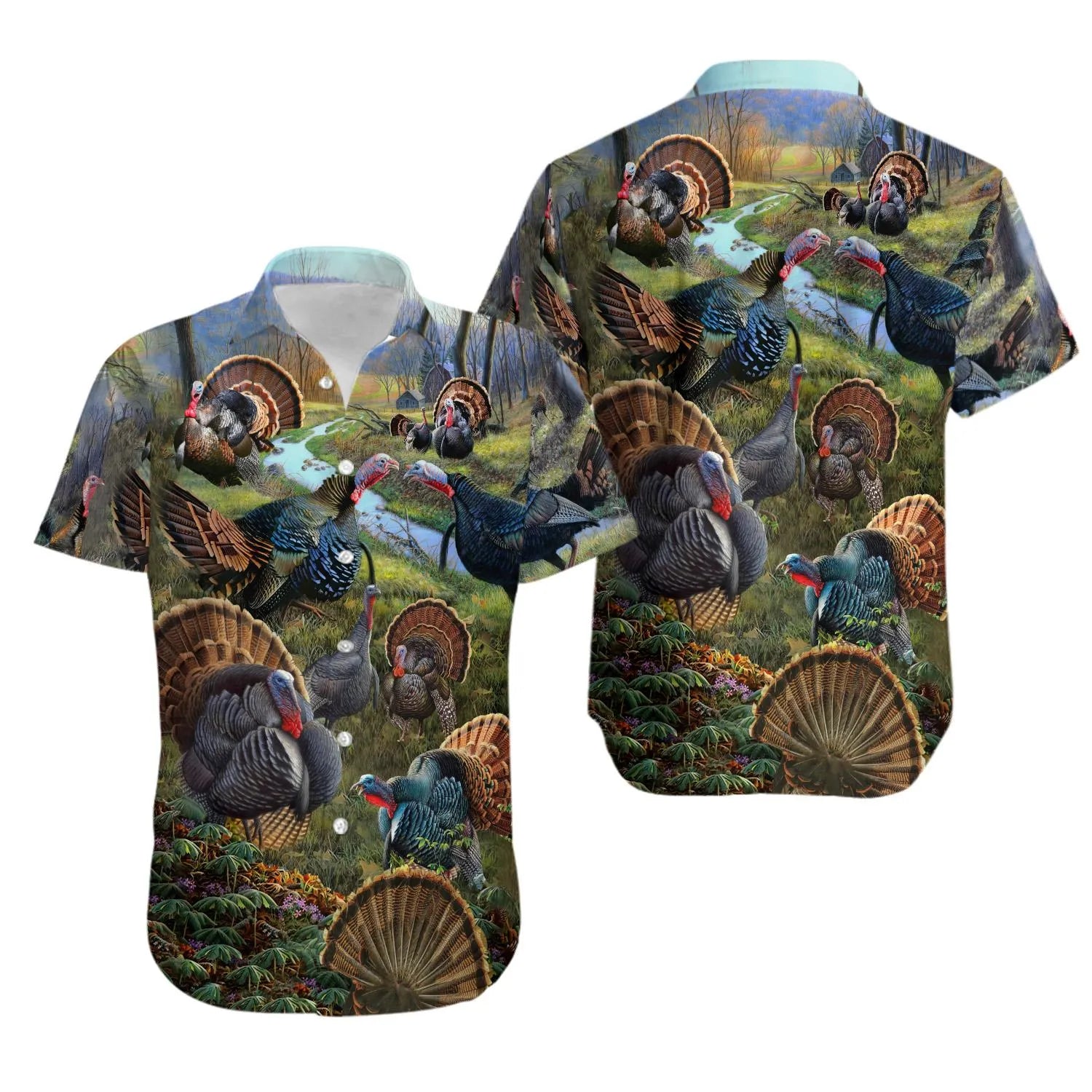 Wild Turkey Hawaiian Shirt | Nature Wildlife Graphic Print | Premium Lightweight Fabric | Thanksgiving Spring Gift For Hunters