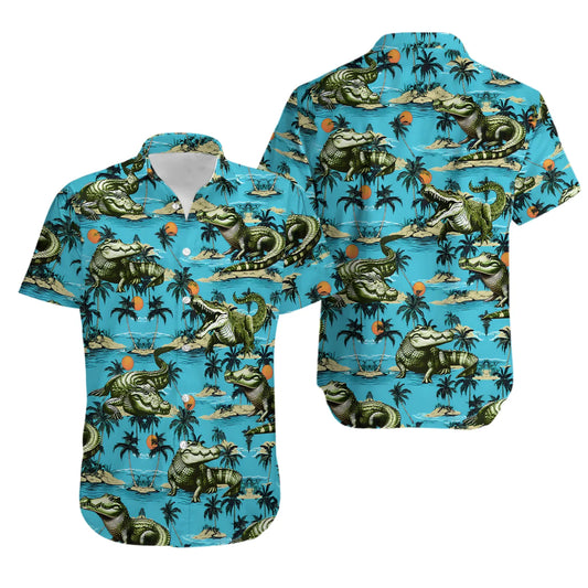 Alligator Hawaiian Shirt | Tropical Gator Print Button Down | Lightweight Summer Apparel | Unique Nature Lover Gift for Men and Women