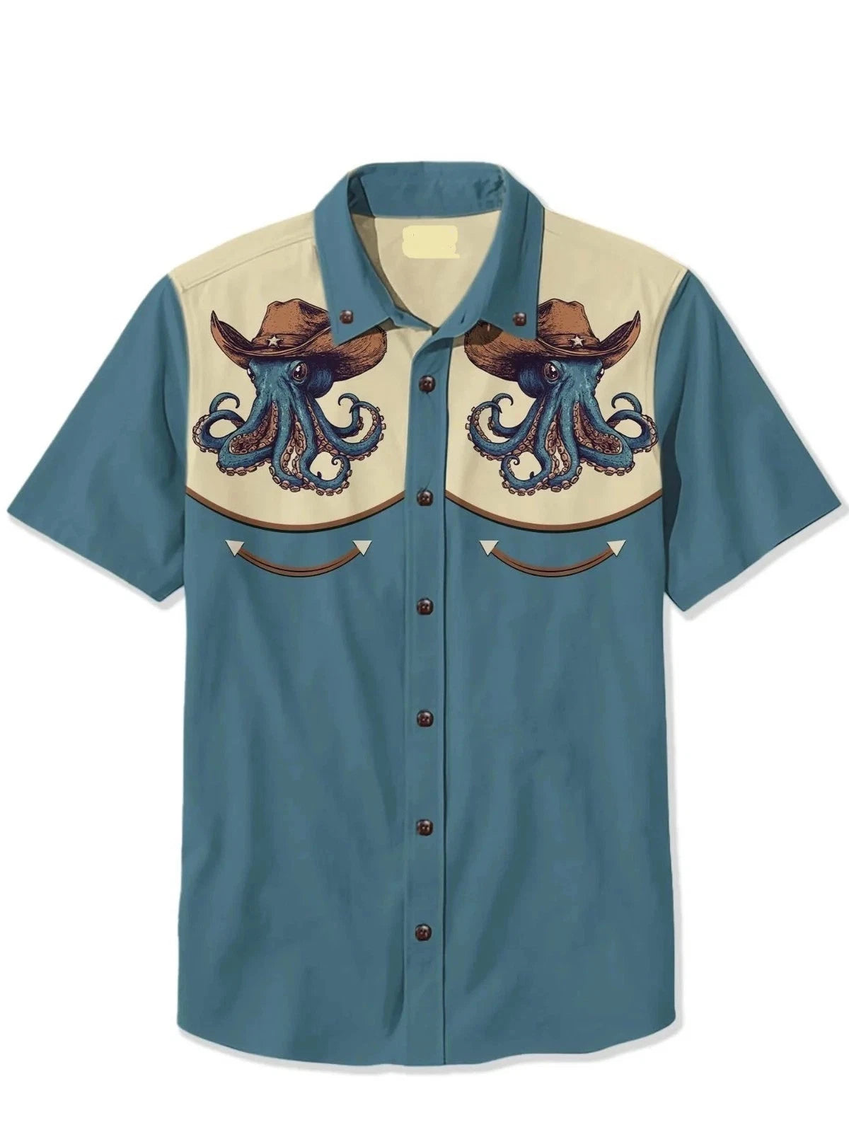 Western Octopus Cowboy Shirt | Surreal Sea Creature Graphic | Lightweight Summer Apparel | Unique Gift For Ocean Lovers