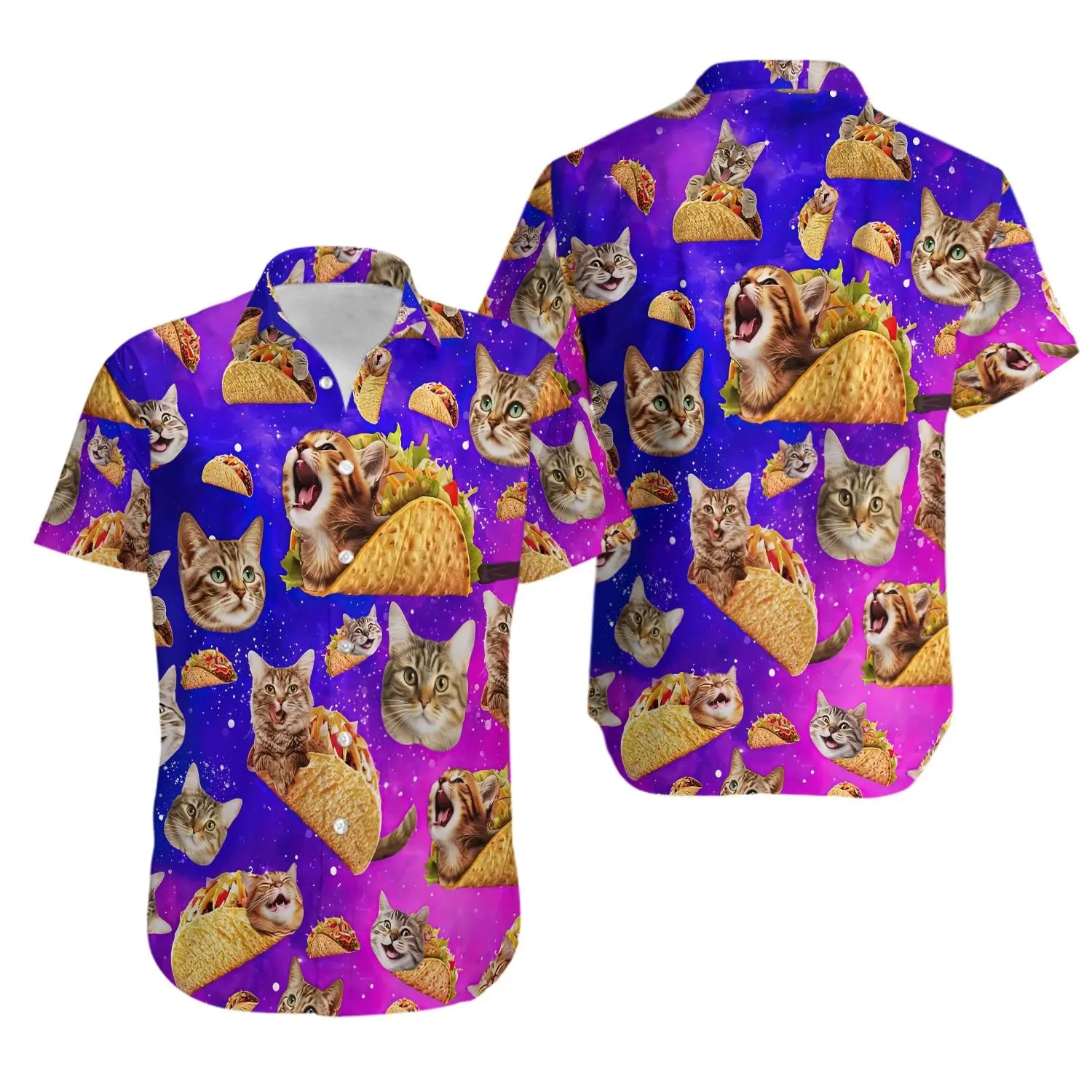 Taco Cat Hawaiian Shirt | Galaxy Space Print Button Down | Premium Lightweight Fabric | Funny Mexican Food Gift For Men Women