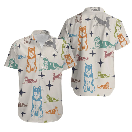 Husky Hawaiian Shirt | Colorful Dog Pattern | Breathable Poly-Spandex Blend | Unique Gift for Husky Lovers