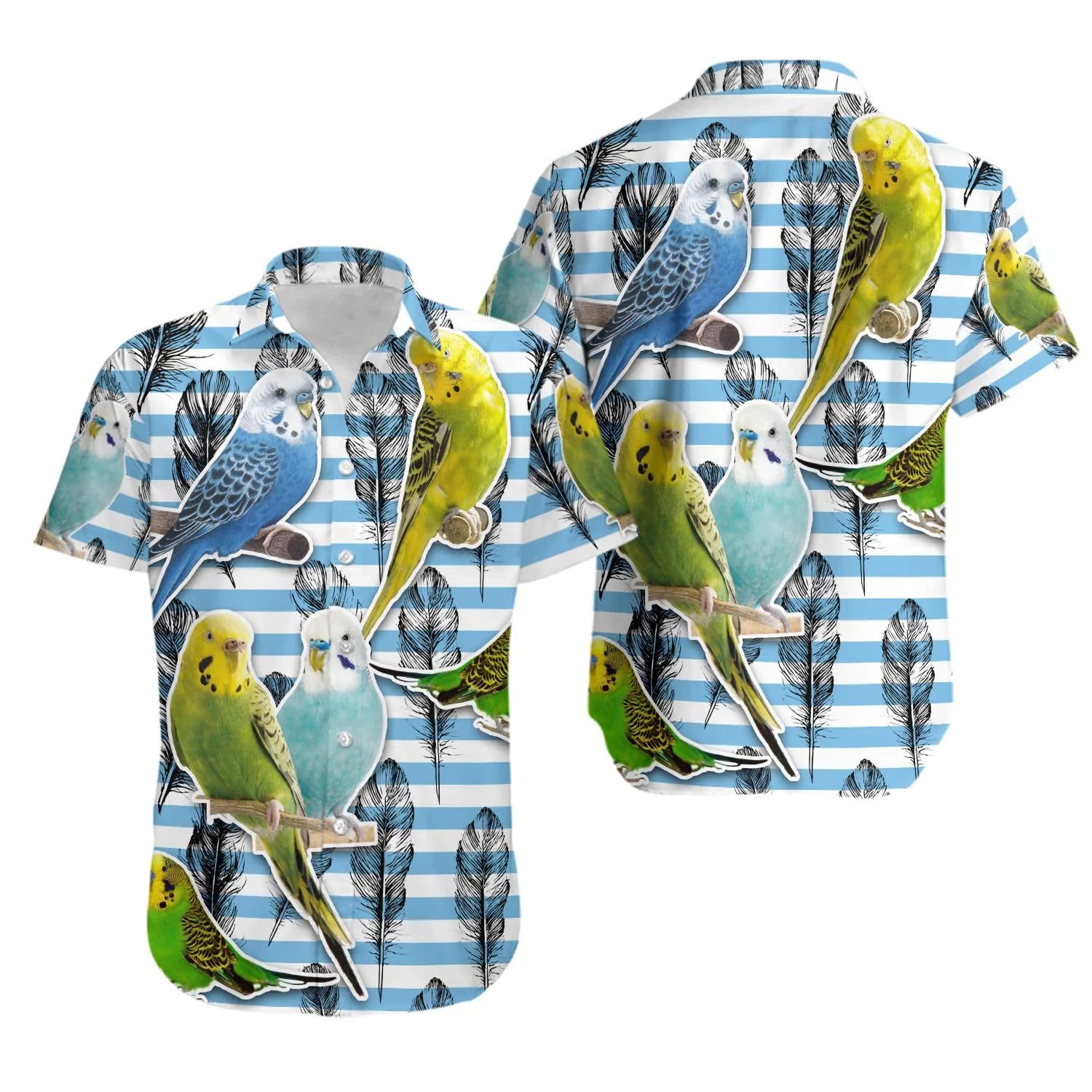 Budgie Hawaiian Shirt | Parakeet Bird Print | Lightweight Summer Resort Wear | Unique Gift For Bird Lovers